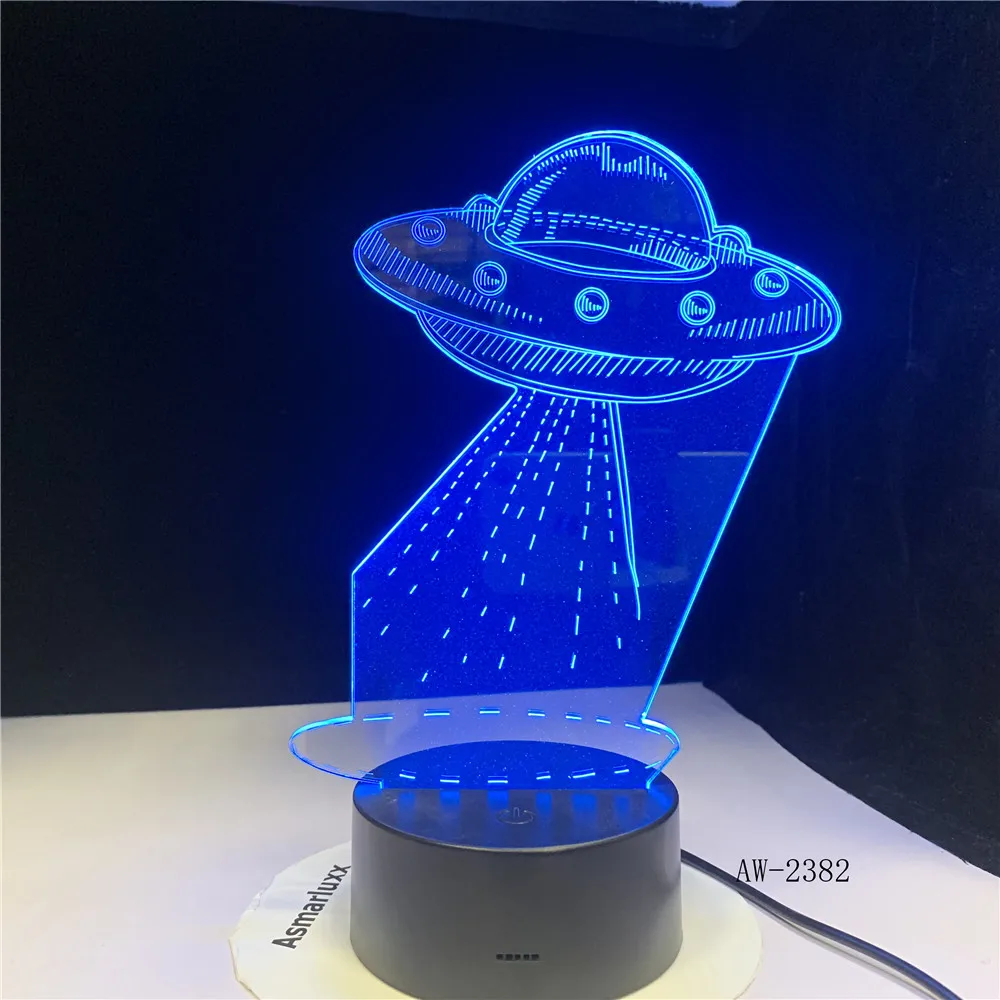 Космический корабль UFO Alien акриловый 3D RGB Ночной светильник USB светодиодный ночник