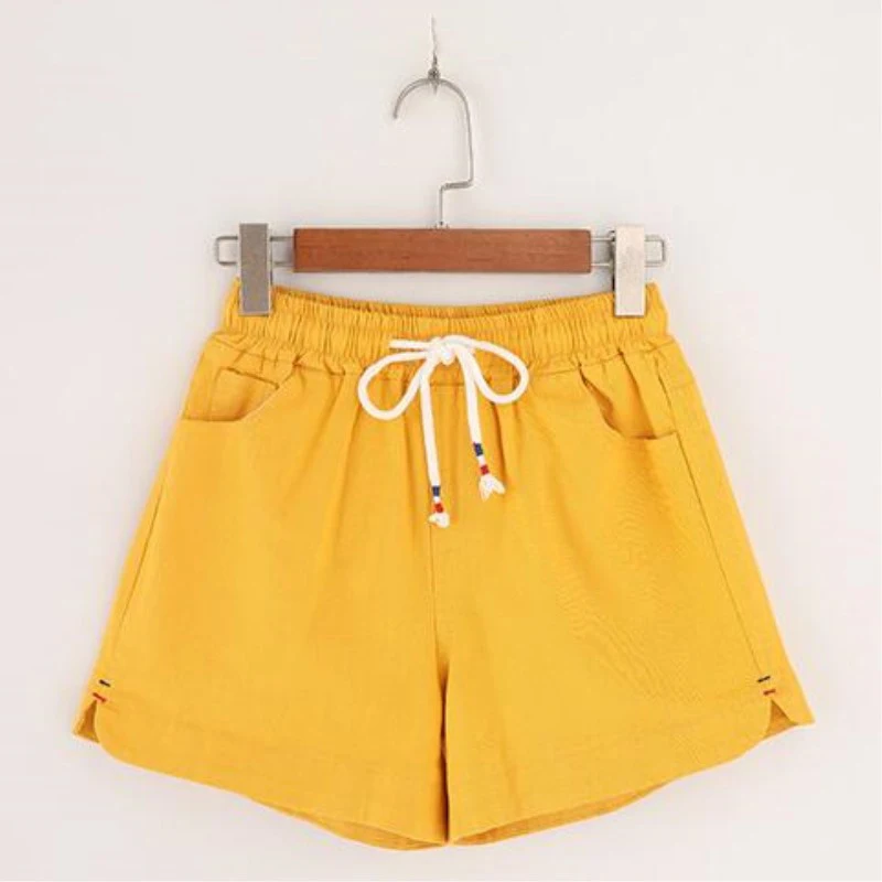 Летние Стильные женские шорты карамельного цвета с эластичным поясом модные