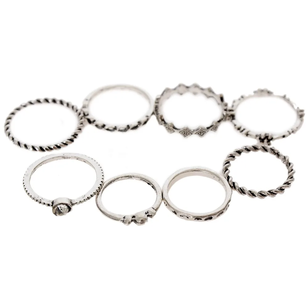 Набор женских спиральных колец с кристаллами 8 шт./компл. | Украшения и аксессуары