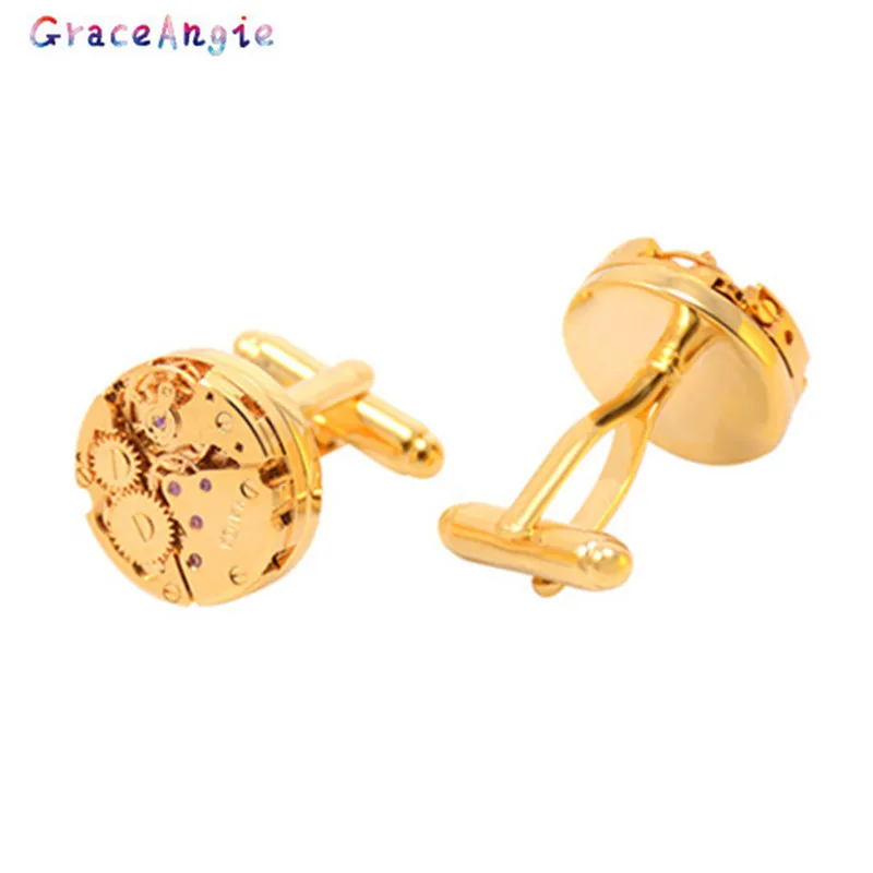 Золотые запонки с механизмом для мужских часов|watch movement cufflinks|movement cufflinkscuff links for men