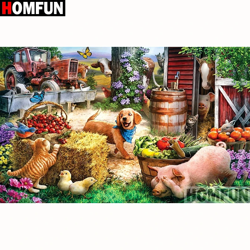 HOMFUN &quotживотное собака Свинка&quot Сделай сам алмазная живопись 5D камни в форме