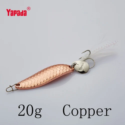 YAPADA ложка 013 Loong тройной крючок+ перо+ Блестки коготь 10 г/55 мм 15 г/55 мм 20 г/58 мм многоцветная металлическая ложка рыболовные приманки - Цвет: Copper 20g