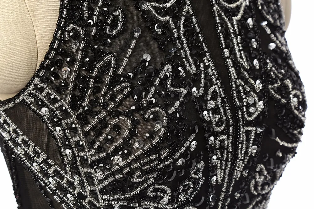 

Black Prom Dresses Mermaid High Collar Chiffon Beaded See Through Elegant Long Prom Gown Evening Dresses Robe De Soiree