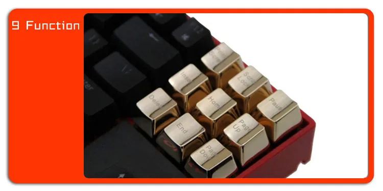 Golden 9 Function Крышка ключа из цинкового сплава для механической клавиатуры MX Axis Серебристые/золотистые металлические клавиши на клавиатуру Keypress WASD QWERASDF ARROW 37key - Цвет: Golden 9 Function