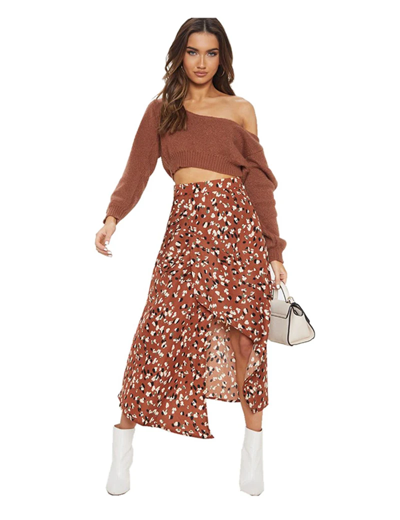 JYSS/Новые летние уличные повседневные женские Юбки миди юбки с принтом коричневые