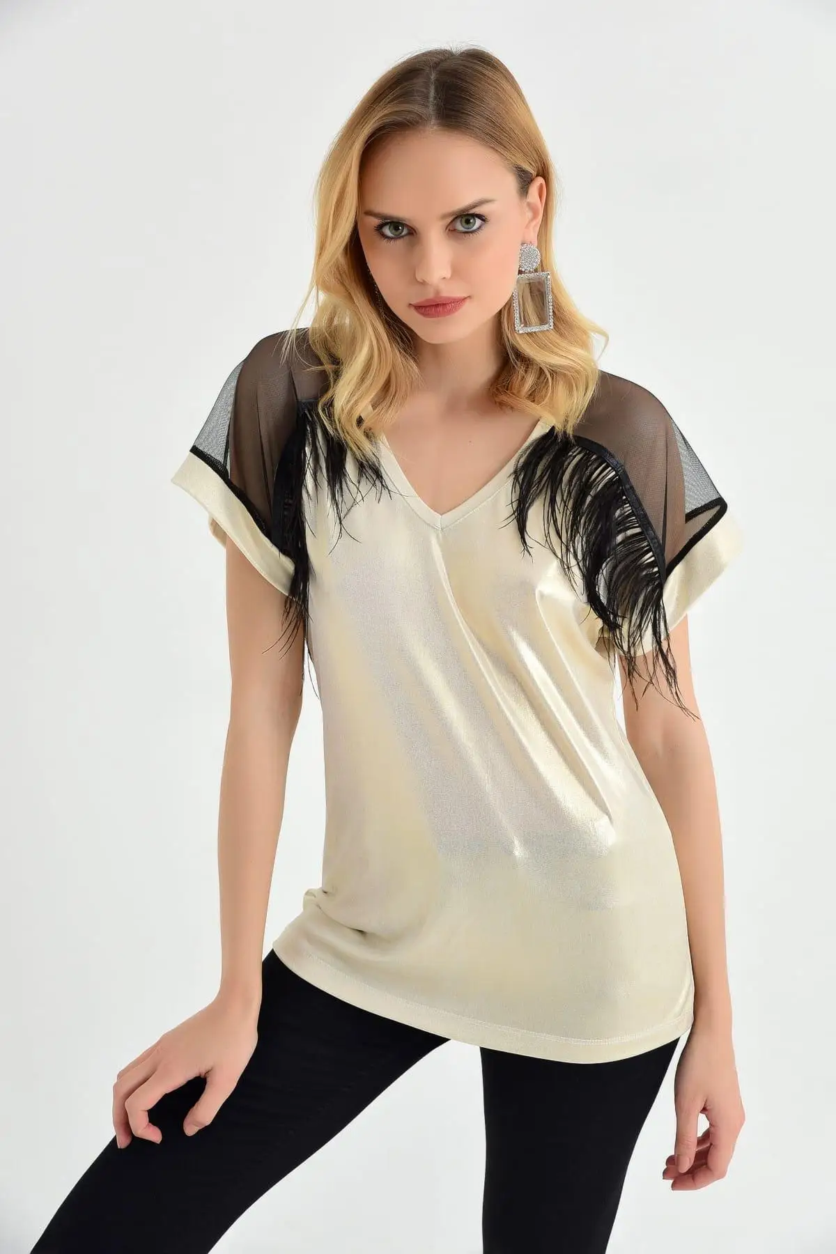 Cool &amp sexy Women Vanılya Shoulders Tulle Shiny Blouse BK642 |