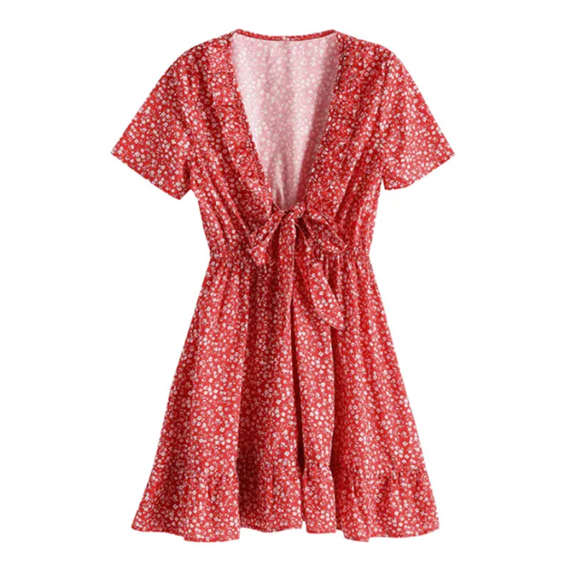 Сексуальное платье с глубоким v-образным вырезом и короткими рукавами в