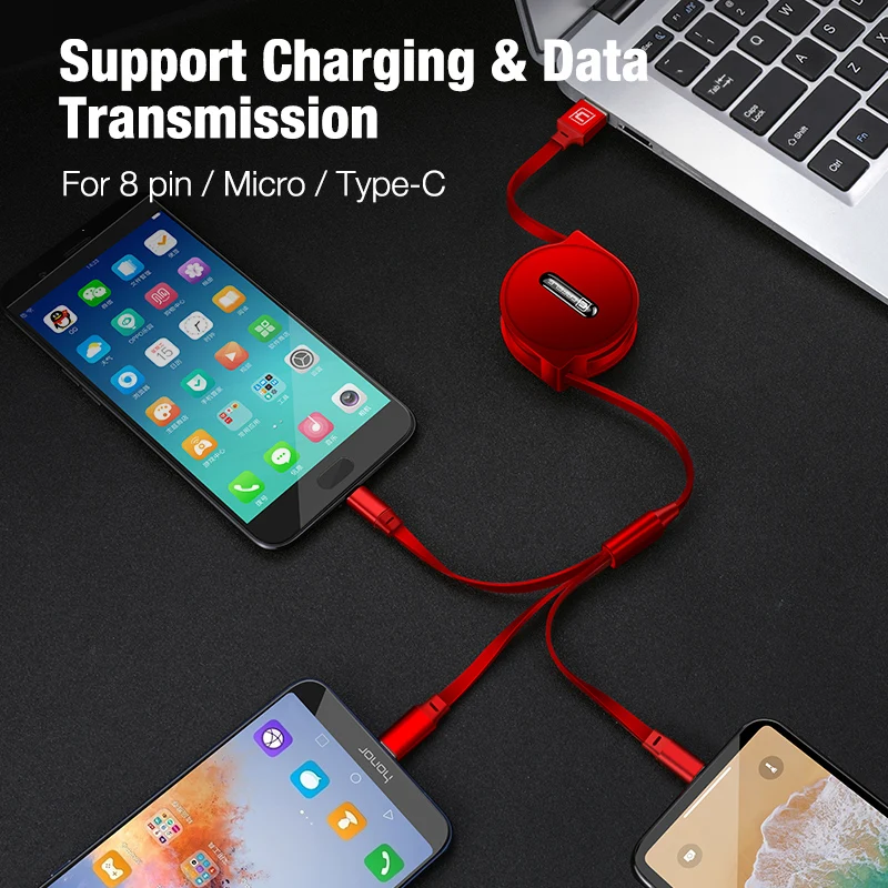 Cafele 3 в 1 Выдвижной USB кабель для iPhone Micro Type C плоский Быстрая зарядка + C|Кабели