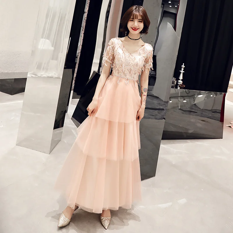 Розовое повседневное офисное вечернее платье Vestidos De Fiesta De Noche, длинное сексуальное вечернее платье с v-образным вырезом ES2481