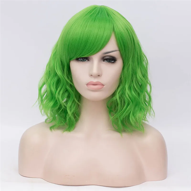 MSI Wigs, Короткие парики для косплея, фиолетовый, для женщин, кудрявый, красный, синий, парик с боковой челкой, зеленый, розовый, синтетический парик, жаростойкий