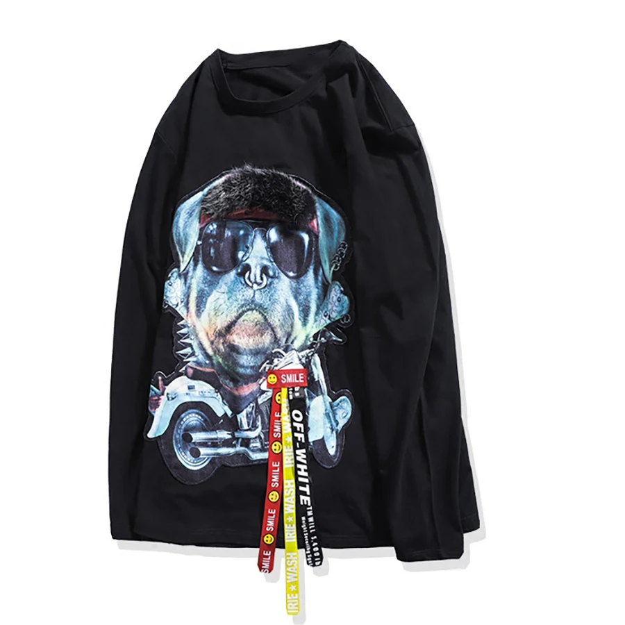 Plus Size Man t-Shirt Long Sleeve Cotton Cartoon Harajuku 3d t Shirt Men Shar Pei Hip Hop Pug Tee Homme Punk Tops G5G021 | Мужская