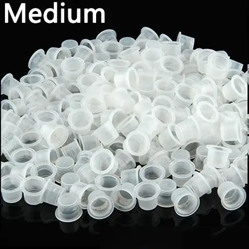 

100Pcs Small Medium Large Clear White Plastic Tattoo Ink Cups Holder Supplies