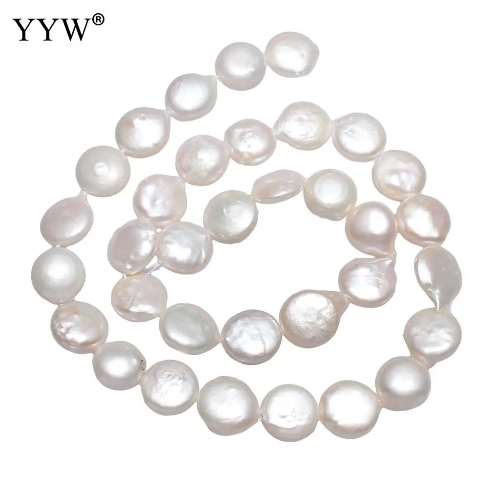 YYW высококачественные жемчужные бусины, цирвированная «Монетка», плоский круглый натуральный белый 10-11 мм, прибл. 0,8 мм, проданная нитка 15,3 дюйма
