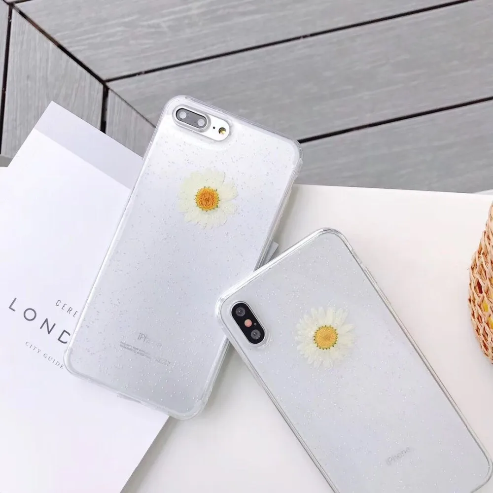 Модный настоящий блестящий чехол с цветами ромашки для iPhone XS Max XR Чехлы 6 S 7 8 Plus X