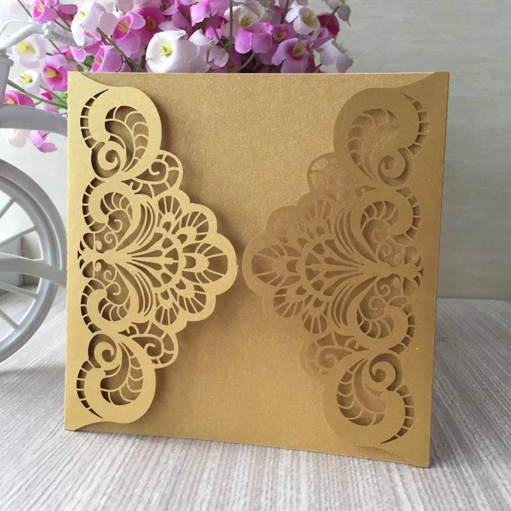 

50pcs/lot Chic Pearl Paper Wedding Card Laser Cut Invitation Card Birthday Party Invitations Banquet Party Supplies