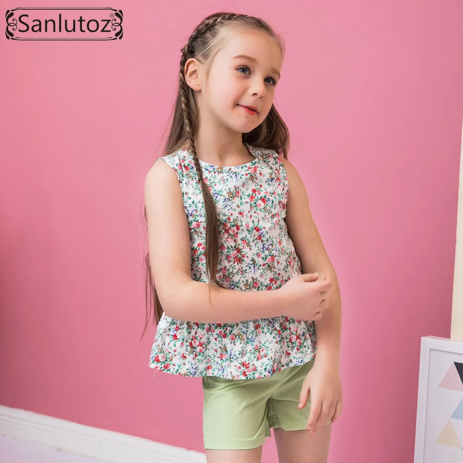 Sanlutoz/летняя детская одежда хлопковые комплекты одежды с цветочным рисунком для