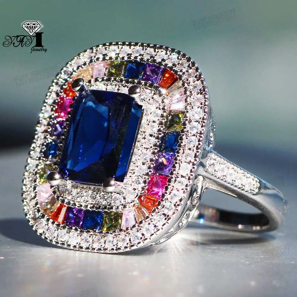 

YaYI Jewelry Princess Cut 6.9 CT Multi Zircon Silver Color Engagement Rings wedding Heart Rings Girls Party Rings Gifts 837