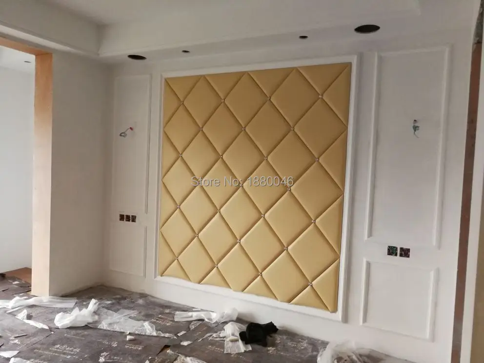 3D панель из искусственной кожи с алмазами роскошный золотой цвет настенный