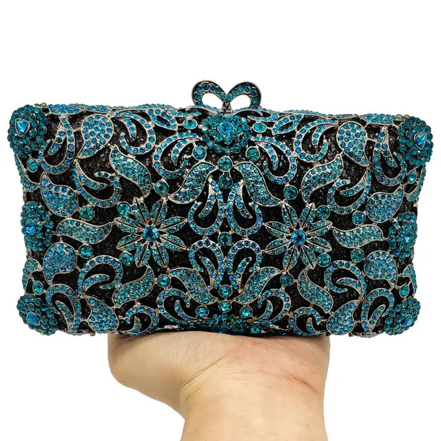 Light Blue Bag Boutique De FGG элегантный цветочный женский вечерний кошелек с золотыми кристаллами и сумочка для невесты, клатч с бриллиантами, сумка для свадебной вечеринки - Цвет: Light Blue Bag