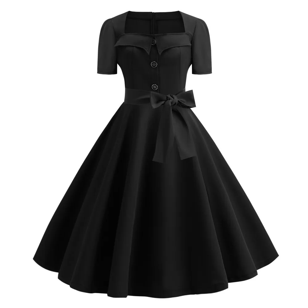 JY13873 Black Женское винтажное платье размера плюс, летнее платье, 50 s, 60 s, Ретро стиль, на булавке, Свинг, рокабилли, Vestidos, элегантное, повседневное, черное, для офиса, вечерние платья - Цвет: JY13873 Black