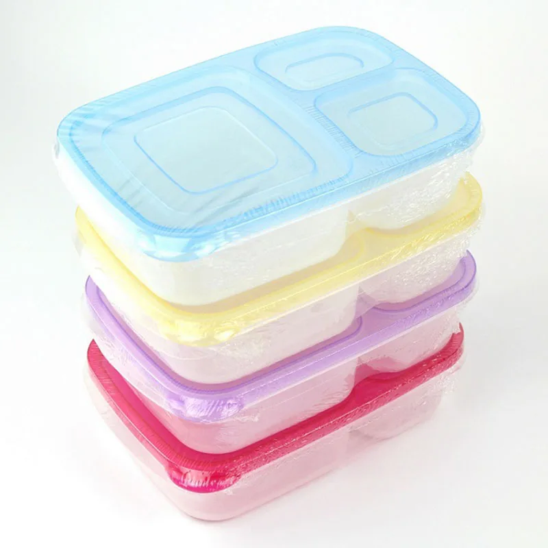Пластиковый Ланч бокс с крышкой 3 отсека контейнер для еды фруктов пикника