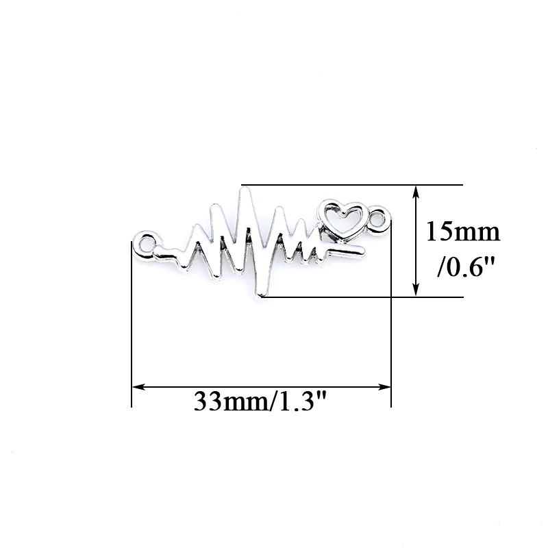 10pcs 33mm Heart Flash Shape Bracelet Connector ECG Link Pendant Charms for DIY Handmade Crafts Jewelry Making Findings Supplies
