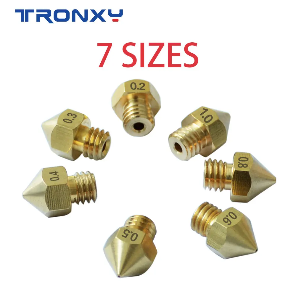 

7 pcs MK8 M6 Nozzle 0.2/0.3/0.4/0.5/0.6/0.8/1.0mm J-head Extrusion Nozzle For 1.75mm Filament 3D Printer Brass Copper Nozzle