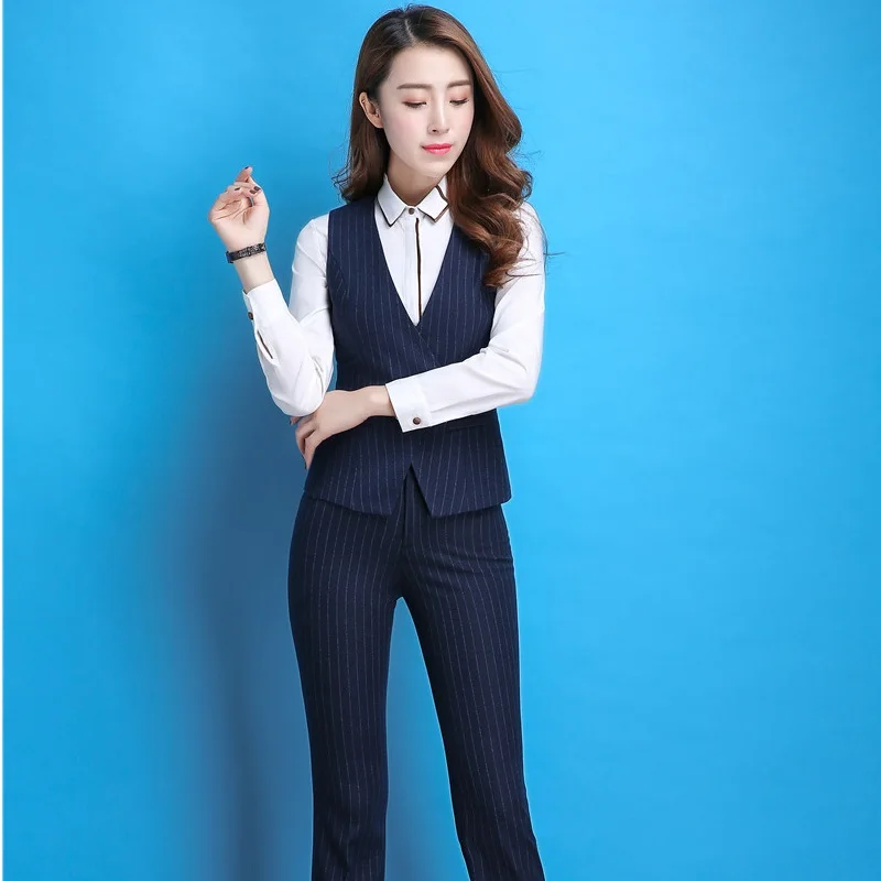 

Plus Size Autumn Winter Professional Blazers Suits With Vest Coat And Pants For Office Ladies Uniform Styles Female Pants Suits