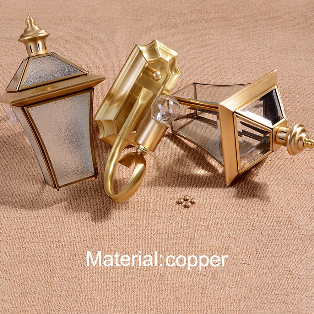 Ретро патио Настенные светильники для сада водонепроницаемые Настенные светильники для ванной комнаты E27 винтажные медные настенные бра для прохода спальни открытый