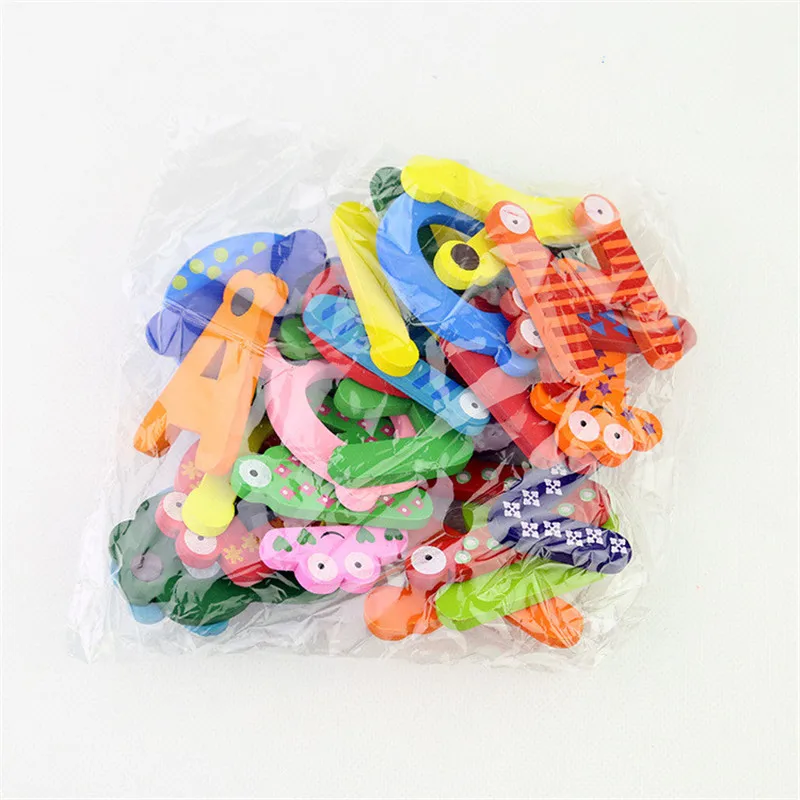 

26pcs/lot Kids DIY Wooden Alphabet Crafts Educational Scrabble Letters Colorful Craft Jigsaw Puzzles Magnet Toys For Children