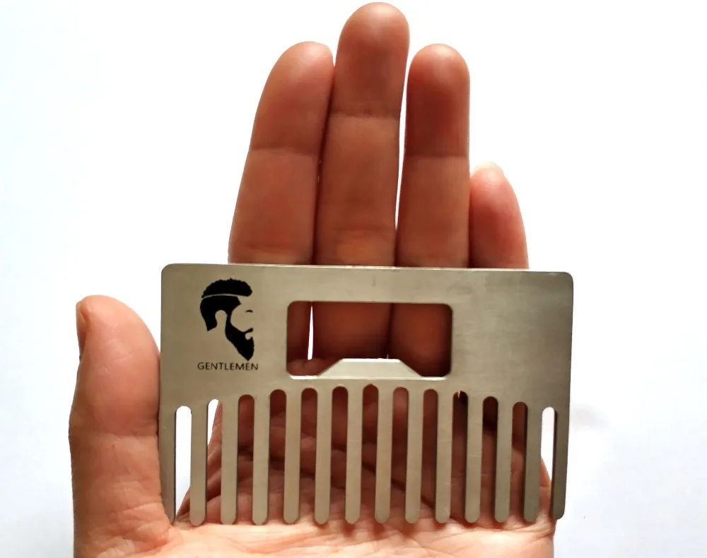 ЛАОЦЦРОСС Мужская расческа для бороды из нержавеющей стали с кистью для бритья Мини-гребень для усов с карманным открывашкой.