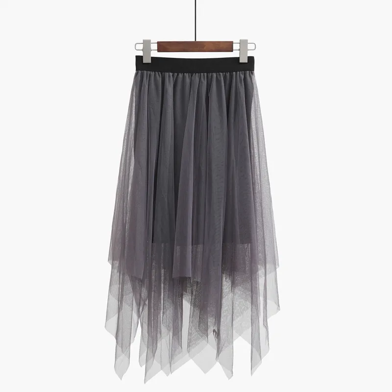 Новые юбки из тюля Женская сетчатая юбка с высокой талией асимметричная