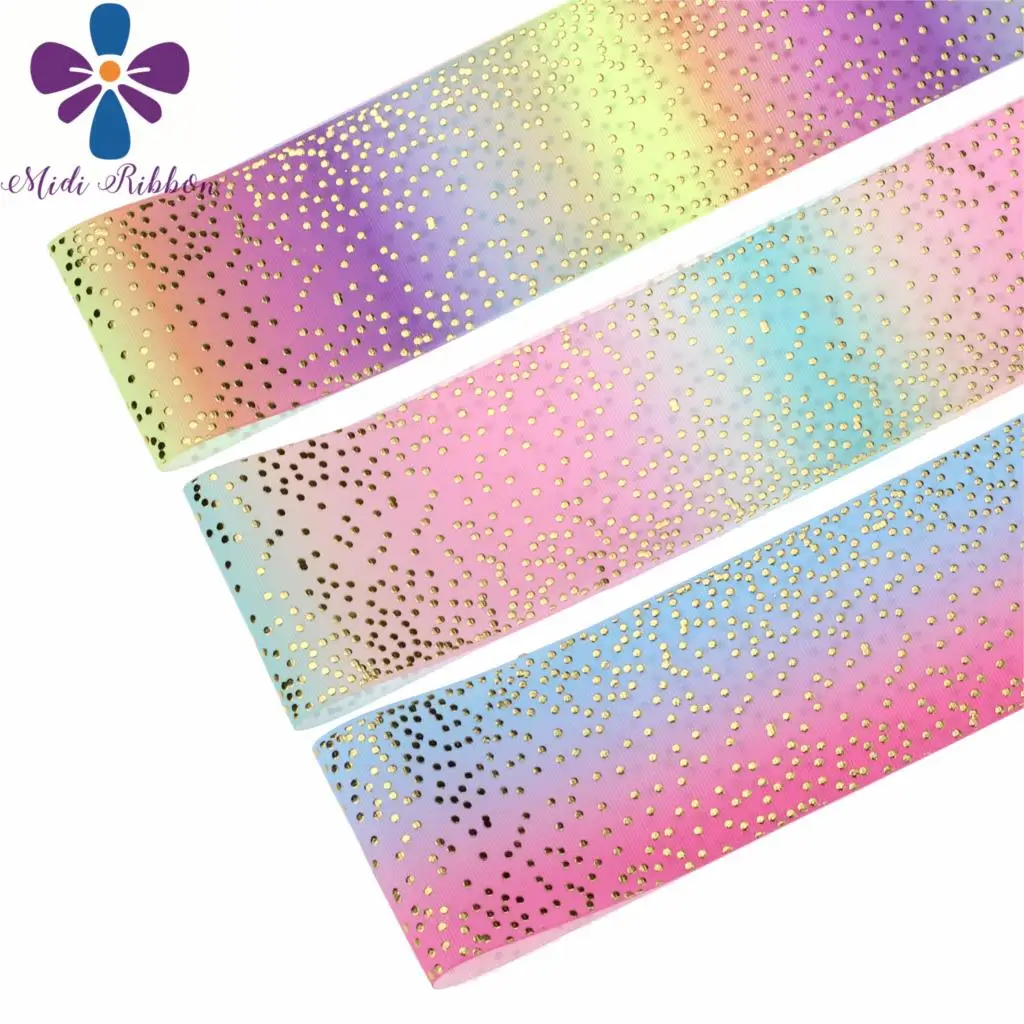 3 &quot75 мм мини точка Золотая фольга градиент цвета печатные Grosgrain ленты волосы