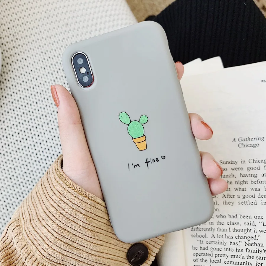 Cartoon Cactus Phone Case for iphone X XR XS MAX Green Plant Back Soft Cover For 7 6S 6 8 Plus Cute Patterned Cases Capa |