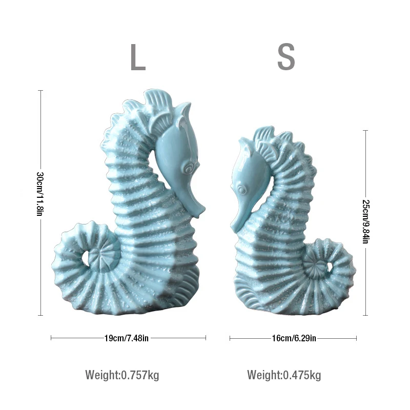 Mediterranean ornaments sea animals fish blue seahorse home decoration art horse statue decoration wedding decor nautical gifts