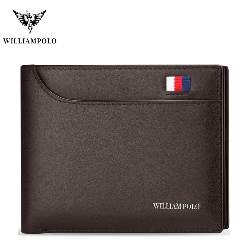 Брендовый деловой мужской кошелек от бренда WilliamPOLO, кошелек из натуральной кожи, двойной кошелек, чехол для кредитных карт, держатель для ID, мужской кошелек для монет, с карманами, Новинка - Цвет: Brown