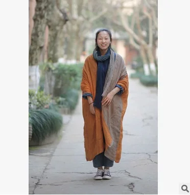 

In the spring of 2017 new products, national wind original design cotton linen loose big yards Women long dust coat