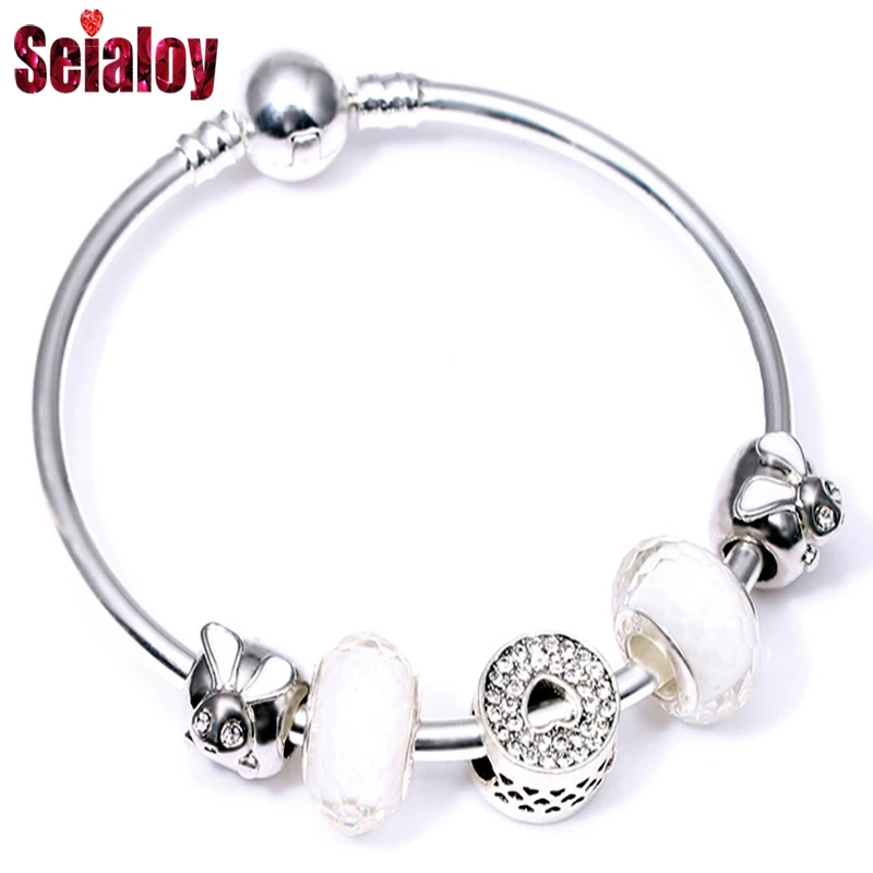 SEIALOY модный серебряный цвет мультфильм Микки Минни Любовь бусины бренд браслеты для женщин бисером Шарм для браслета, украшения в подарок