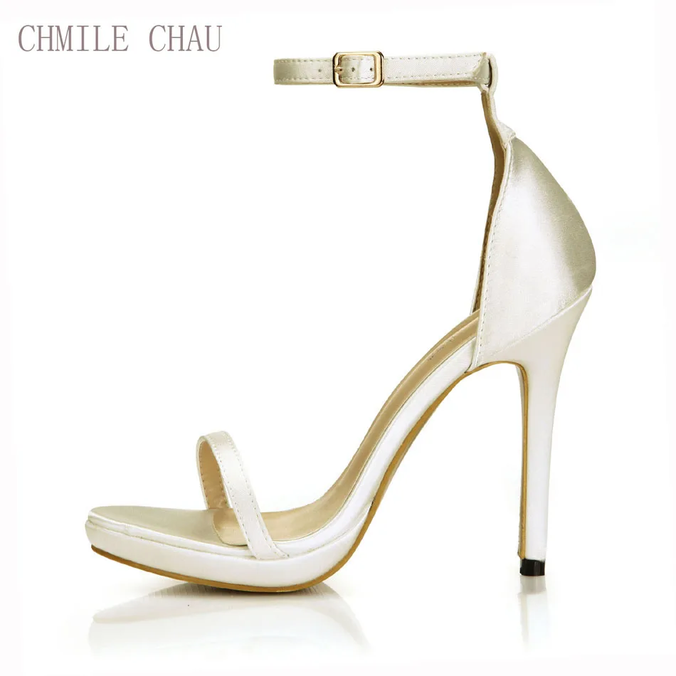 CHMILE CHAU/Элегантная атласная Женская обувь для свадебной вечеринки цвета слоновой кости босоножки на шпильке с ремешком на лодыжке; большие размеры; Sandales Talon 0640A-13d