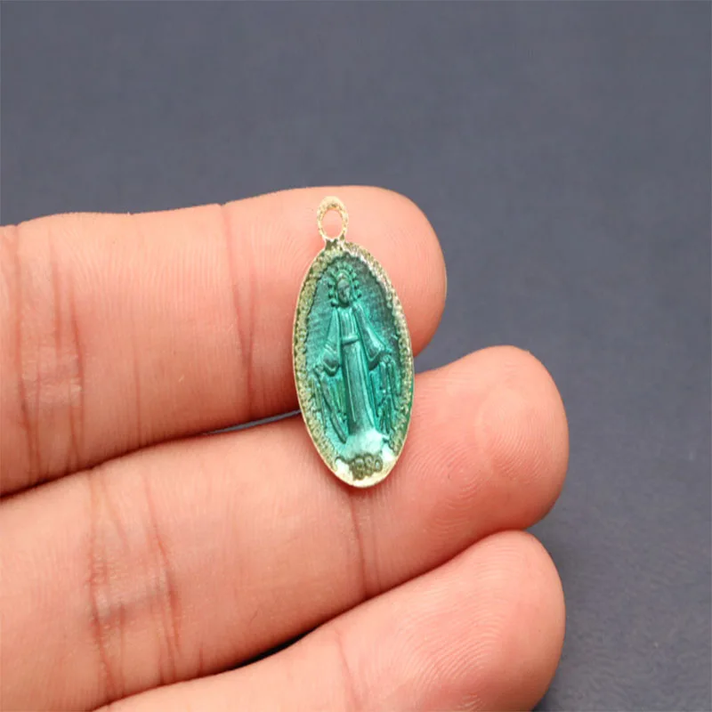 1 Медаль для девочек-католиков Mary Blue Virgin Mary Mini. Очарование Девы Марии голубой медали - Окраска металла: 1