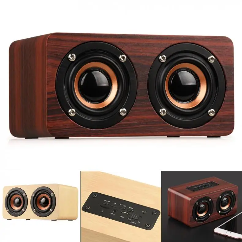 

W5 10W 52MM Double Horn Wooden 4.2 Bluetooth-compatible Speaker with AUX Audio Playback and Micro-USB Interface for Phone / PC