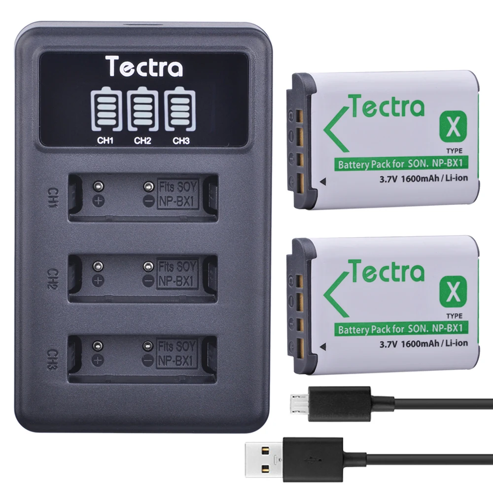 Tectra 2 шт. NP BX1 камера Bateria + светодиодный дисплей USB 3 слота зарядное устройство для