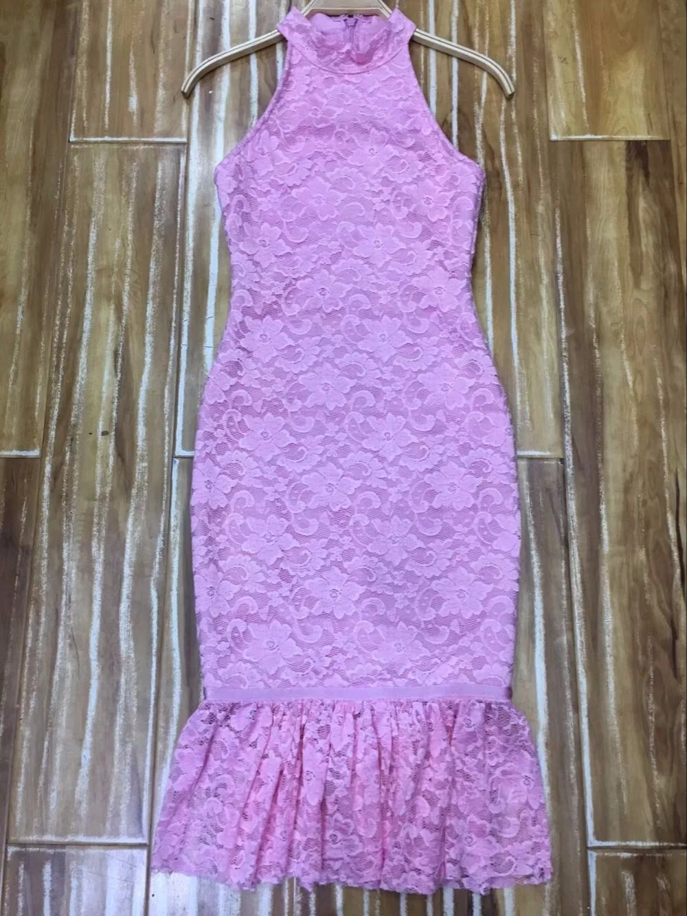 

Newest High Quality Pink Sleeveless Lace Bodycon Rayon Bandage Dress Fashion Evening Party Dress