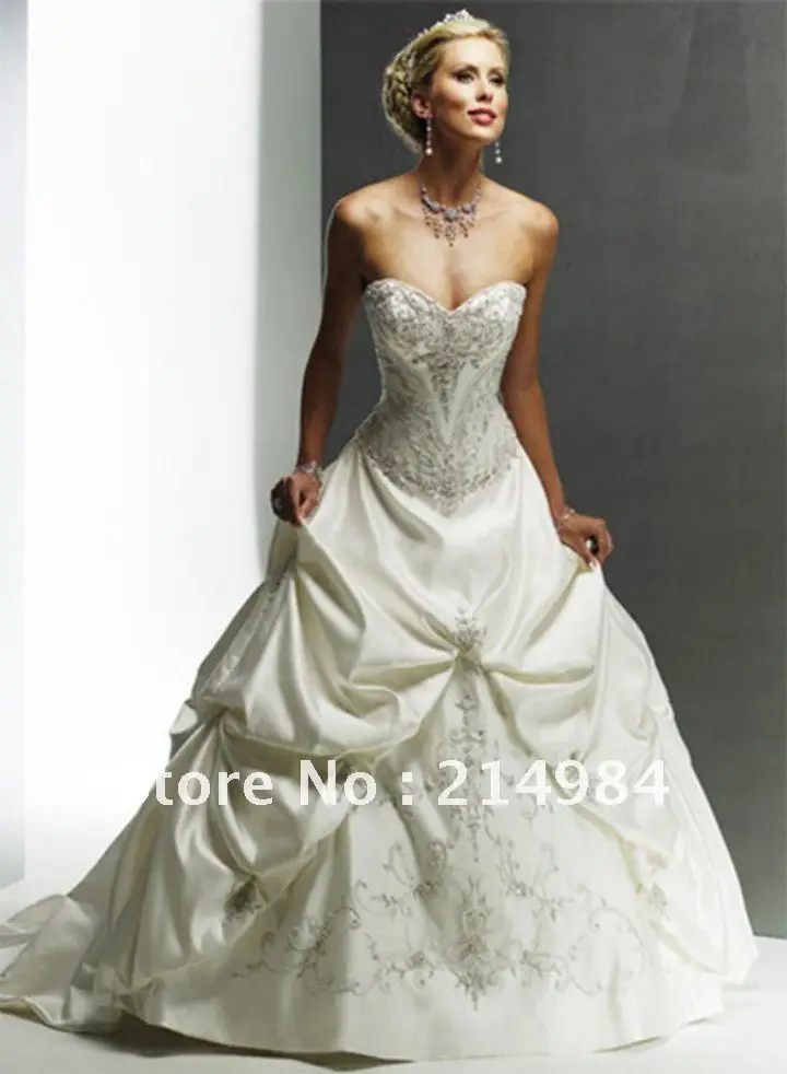 Free Shipping 2012 Stylish Ruffle Princess Ball Gown Embroidery Sweetheart Elegant Bridal Wedding Dress|wedding candy favor boxes|dress harnessdress