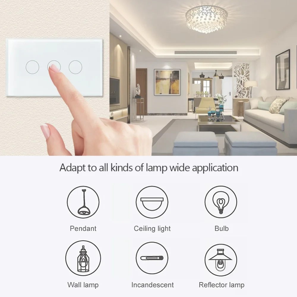 Настенный светильник Geeklink Smart Touch Switch US WiFi обратная связь 1 2 3 Gang голосовое