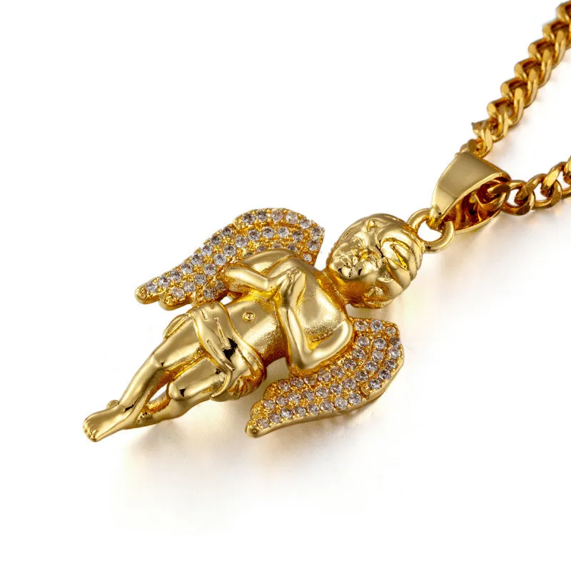 Iced Out Крылья Ангел кулон ожерелье для мужчин женщин подарки 2 цвета AAA циркон хип