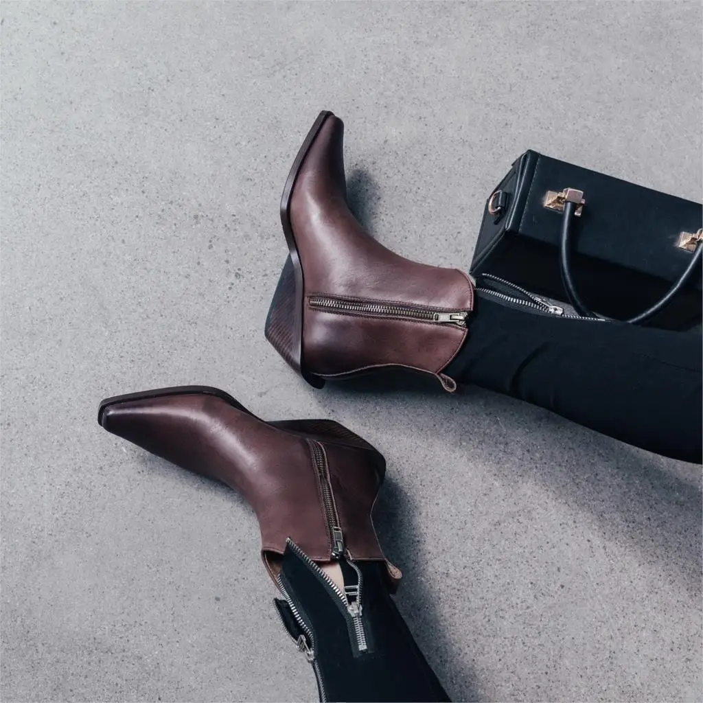 Buono Scarpe/Женские ботинки в стиле ретро; Ботильоны на молнии; ботинки из натуральной кожи на необычном среднем каблуке; короткие ботинки; botas Mujer; женская обувь; коллекция года