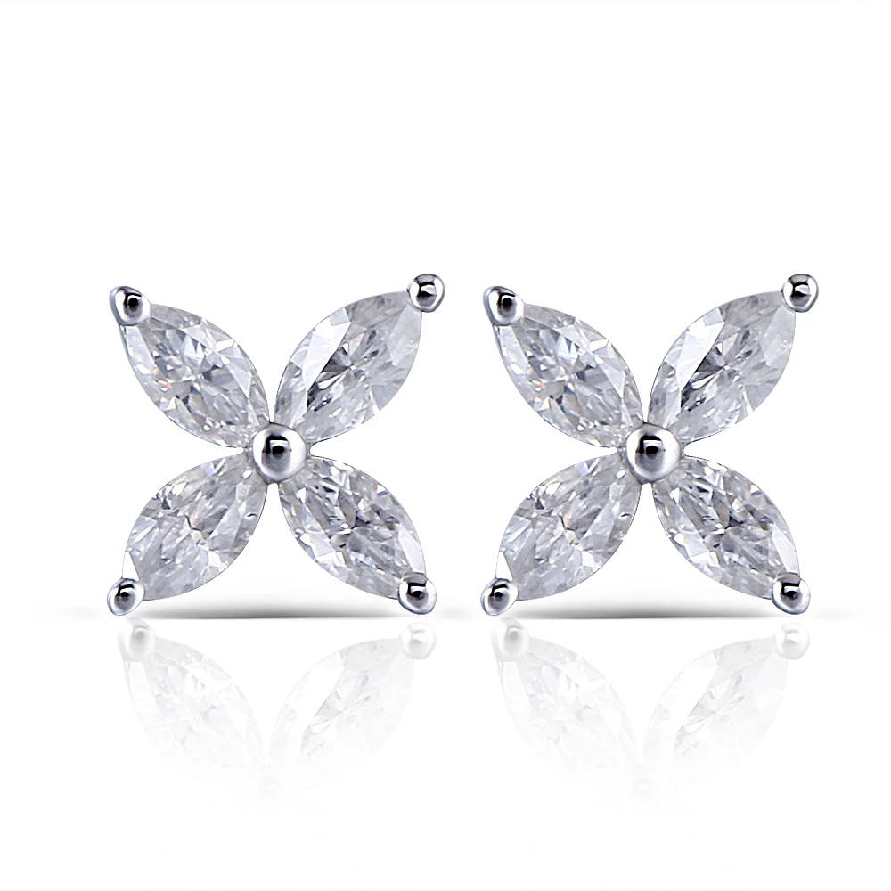 DovEggs 14 K огранка маркиз белого золота 2*4 мм F цвет Moissanite серьги-гвоздики с бриллиантами для женщин в форме цветка закручивающаяся задняя часть серьги