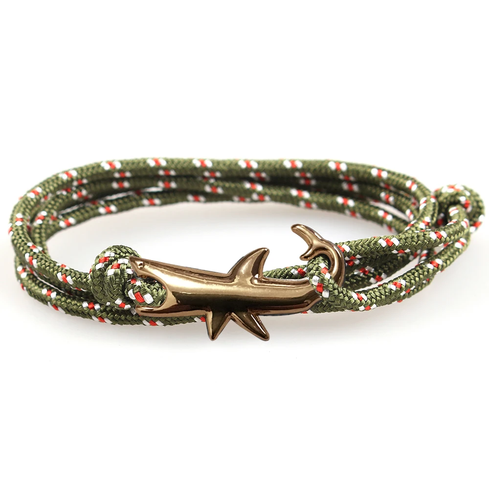Новый регулируемый модный браслет с якорем и золотой акулой для мужчин женщин