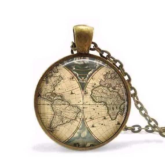 Ожерелье с изображением старой карты мира ожерелье подвеска для экспедиции